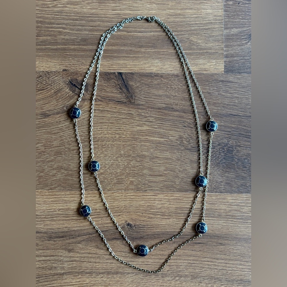 ✨ Gold & Navy Blue Double Chain Statement Necklace ✨